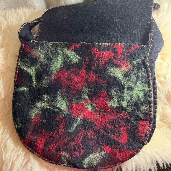 Ethnic Nepal Felted 100% Wool Floral Large Bag Tote - Picture 5 of 9